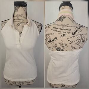 Guess Babydoll Halter Top Sz Large 90'S Inspo Collar Button Up Backless Y2K